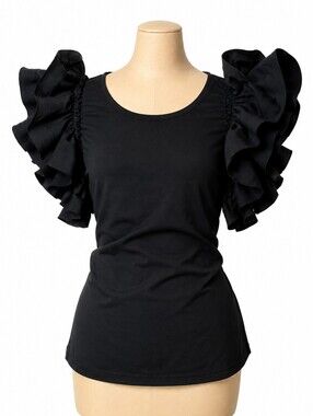 Black Ruffle Sleeve Top with Tie Waist Size M